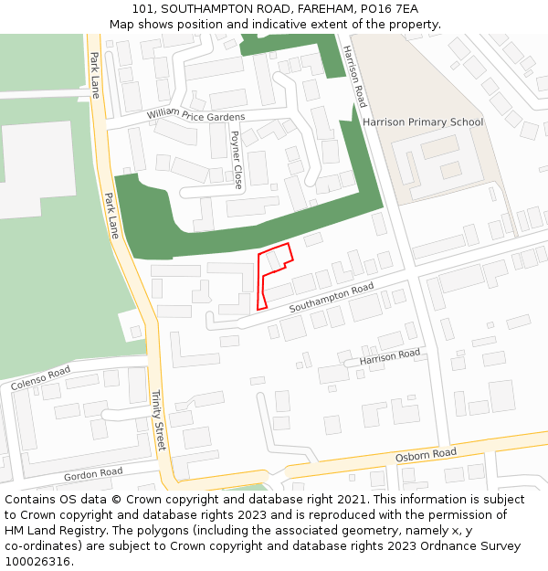 101, SOUTHAMPTON ROAD, FAREHAM, PO16 7EA: Location map and indicative extent of plot
