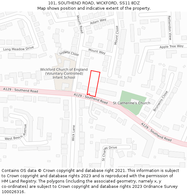 101, SOUTHEND ROAD, WICKFORD, SS11 8DZ: Location map and indicative extent of plot