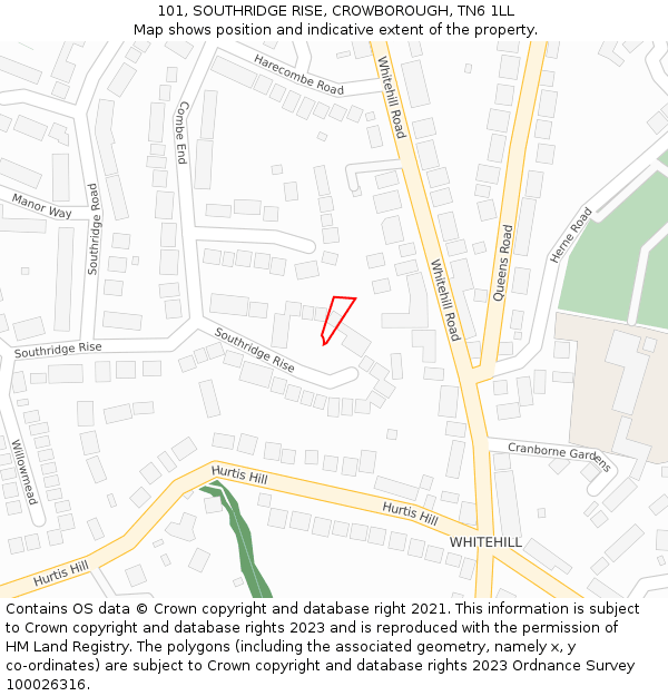 101, SOUTHRIDGE RISE, CROWBOROUGH, TN6 1LL: Location map and indicative extent of plot