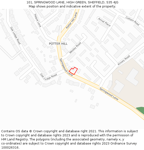101, SPRINGWOOD LANE, HIGH GREEN, SHEFFIELD, S35 4JG: Location map and indicative extent of plot