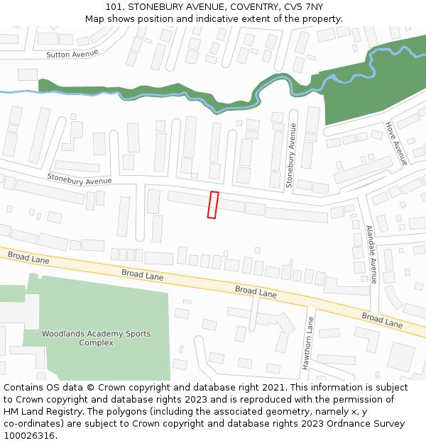 101, STONEBURY AVENUE, COVENTRY, CV5 7NY: Location map and indicative extent of plot