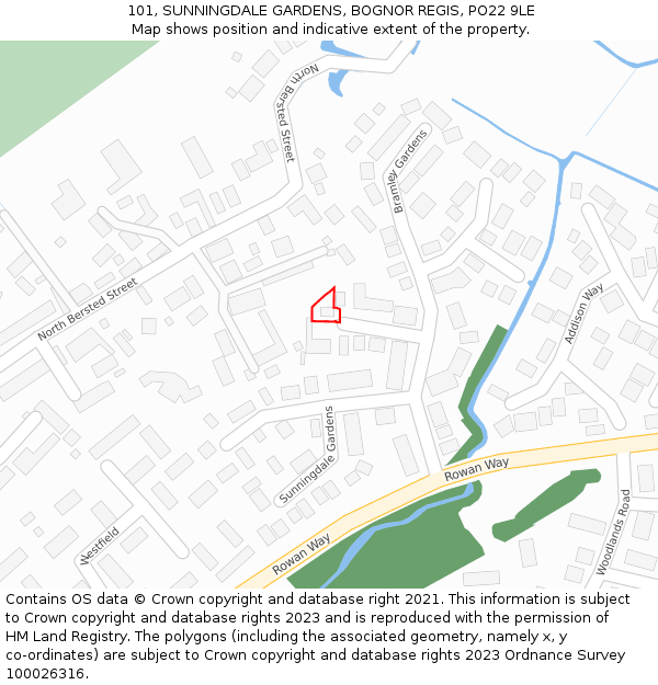 101, SUNNINGDALE GARDENS, BOGNOR REGIS, PO22 9LE: Location map and indicative extent of plot