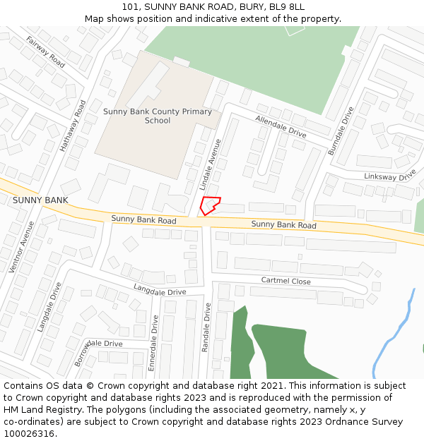 101, SUNNY BANK ROAD, BURY, BL9 8LL: Location map and indicative extent of plot