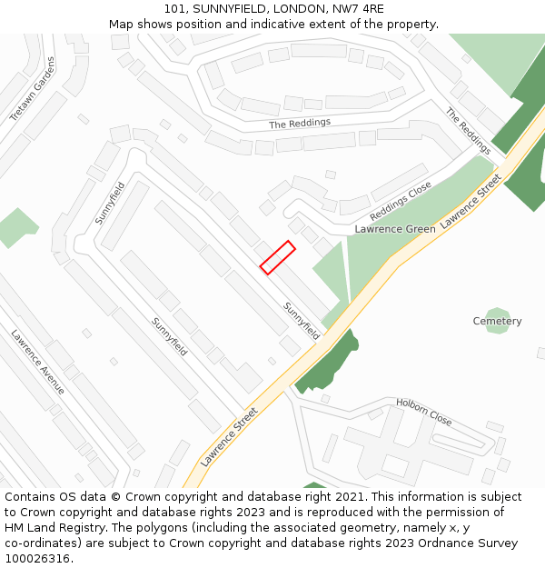 101, SUNNYFIELD, LONDON, NW7 4RE: Location map and indicative extent of plot