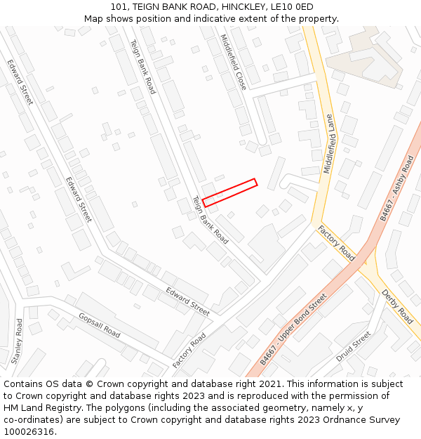 101, TEIGN BANK ROAD, HINCKLEY, LE10 0ED: Location map and indicative extent of plot