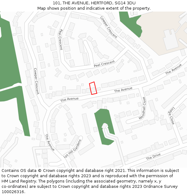 101, THE AVENUE, HERTFORD, SG14 3DU: Location map and indicative extent of plot