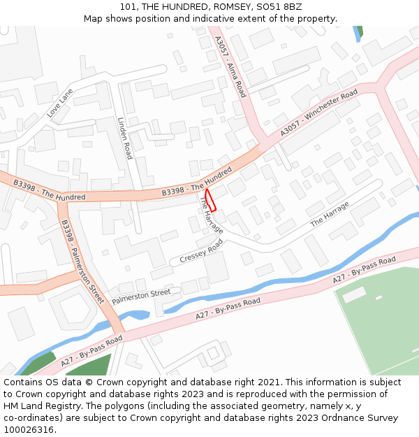 101, THE HUNDRED, ROMSEY, SO51 8BZ: Location map and indicative extent of plot