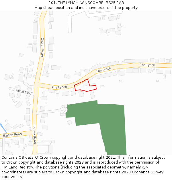 101, THE LYNCH, WINSCOMBE, BS25 1AR: Location map and indicative extent of plot