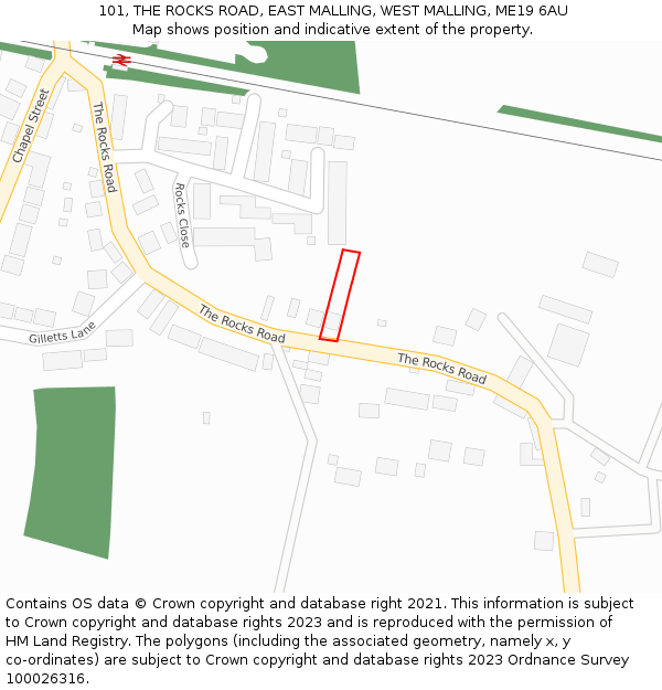 101, THE ROCKS ROAD, EAST MALLING, WEST MALLING, ME19 6AU: Location map and indicative extent of plot