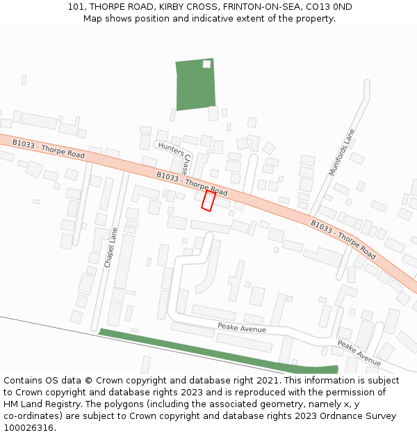 101, THORPE ROAD, KIRBY CROSS, FRINTON-ON-SEA, CO13 0ND: Location map and indicative extent of plot