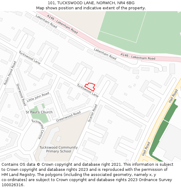 101, TUCKSWOOD LANE, NORWICH, NR4 6BG: Location map and indicative extent of plot