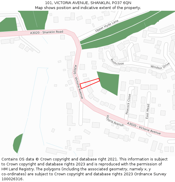 101, VICTORIA AVENUE, SHANKLIN, PO37 6QN: Location map and indicative extent of plot