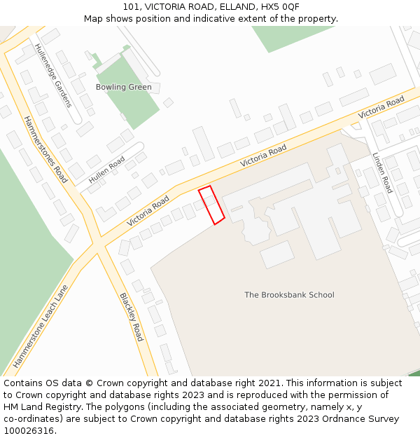 101, VICTORIA ROAD, ELLAND, HX5 0QF: Location map and indicative extent of plot