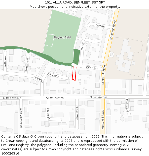 101, VILLA ROAD, BENFLEET, SS7 5PT: Location map and indicative extent of plot