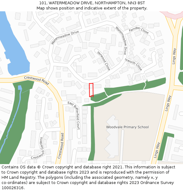 101, WATERMEADOW DRIVE, NORTHAMPTON, NN3 8ST: Location map and indicative extent of plot