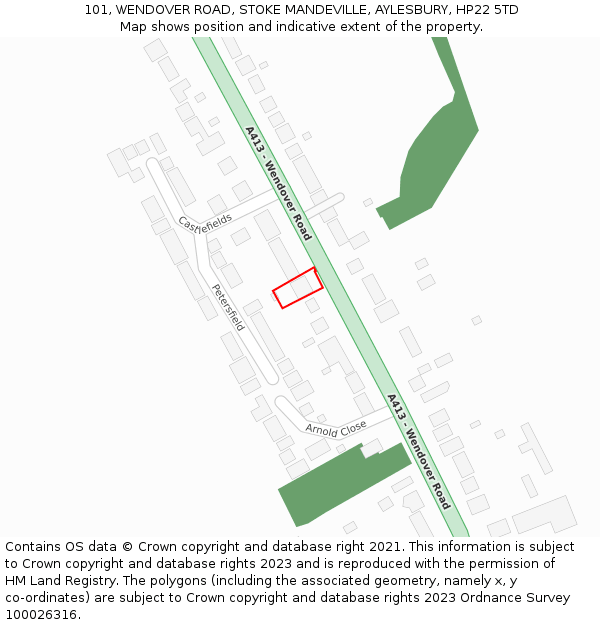 101, WENDOVER ROAD, STOKE MANDEVILLE, AYLESBURY, HP22 5TD: Location map and indicative extent of plot
