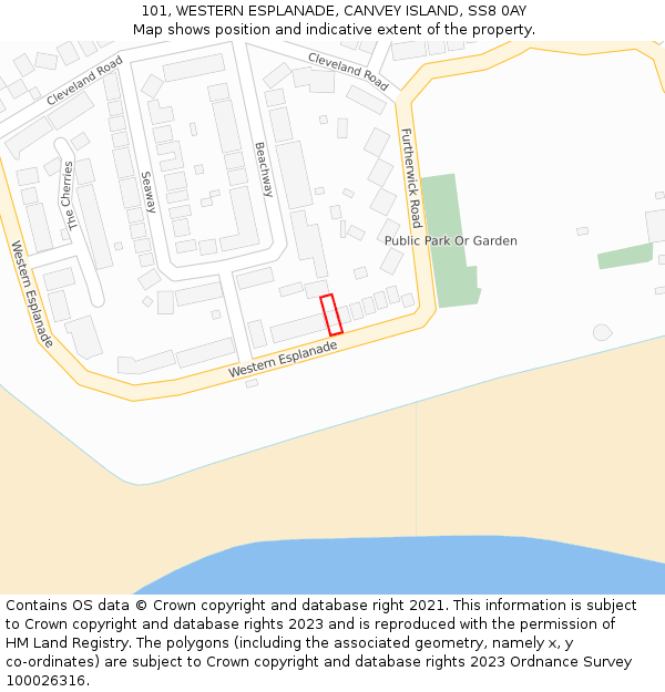 101, WESTERN ESPLANADE, CANVEY ISLAND, SS8 0AY: Location map and indicative extent of plot