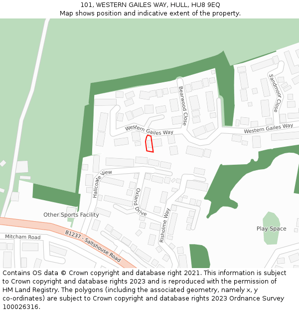 101, WESTERN GAILES WAY, HULL, HU8 9EQ: Location map and indicative extent of plot