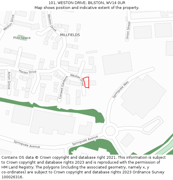 101, WESTON DRIVE, BILSTON, WV14 0UR: Location map and indicative extent of plot