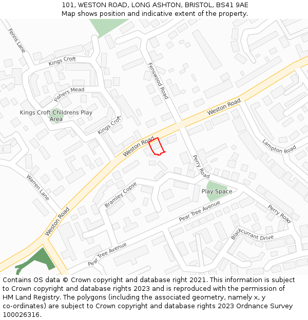 101, WESTON ROAD, LONG ASHTON, BRISTOL, BS41 9AE: Location map and indicative extent of plot