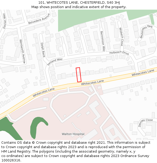 101, WHITECOTES LANE, CHESTERFIELD, S40 3HJ: Location map and indicative extent of plot