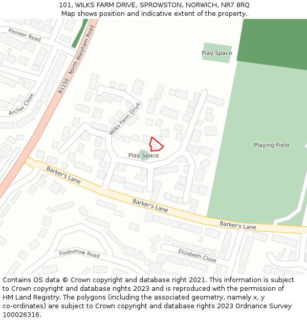 101, WILKS FARM DRIVE, SPROWSTON, NORWICH, NR7 8RQ: Location map and indicative extent of plot