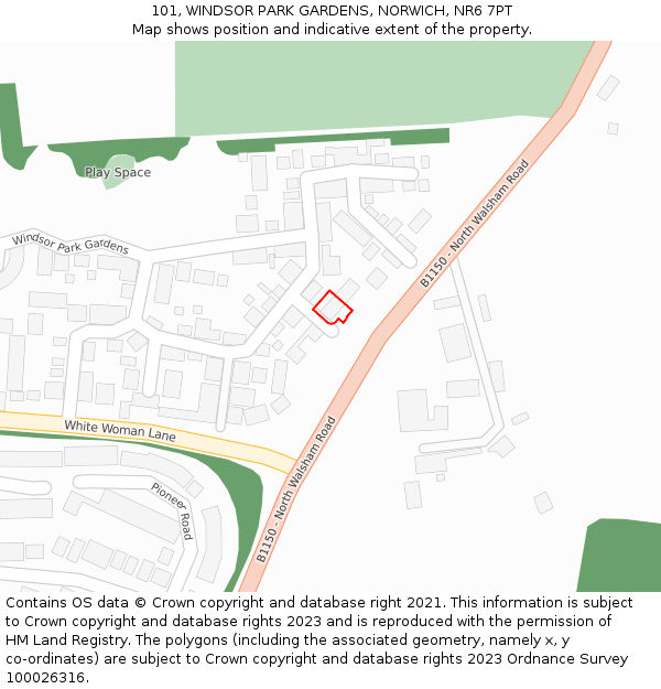 101, WINDSOR PARK GARDENS, NORWICH, NR6 7PT: Location map and indicative extent of plot