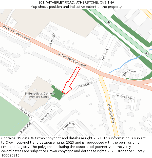 101, WITHERLEY ROAD, ATHERSTONE, CV9 1NA: Location map and indicative extent of plot