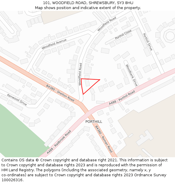 101, WOODFIELD ROAD, SHREWSBURY, SY3 8HU: Location map and indicative extent of plot