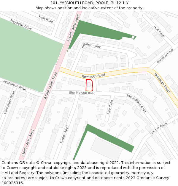 101, YARMOUTH ROAD, POOLE, BH12 1LY: Location map and indicative extent of plot