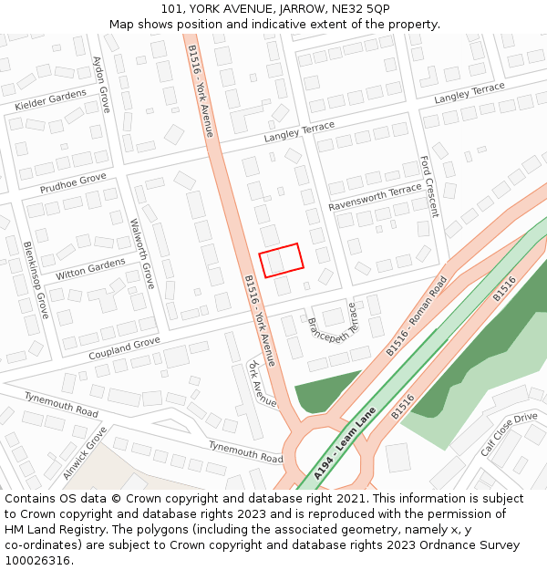 101, YORK AVENUE, JARROW, NE32 5QP: Location map and indicative extent of plot