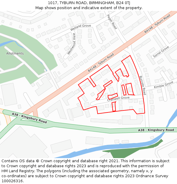 1017, TYBURN ROAD, BIRMINGHAM, B24 0TJ: Location map and indicative extent of plot