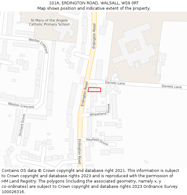 101A, ERDINGTON ROAD, WALSALL, WS9 0RT: Location map and indicative extent of plot