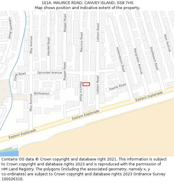 101A, MAURICE ROAD, CANVEY ISLAND, SS8 7HS: Location map and indicative extent of plot