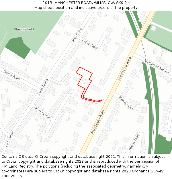 101B, MANCHESTER ROAD, WILMSLOW, SK9 2JH: Location map and indicative extent of plot