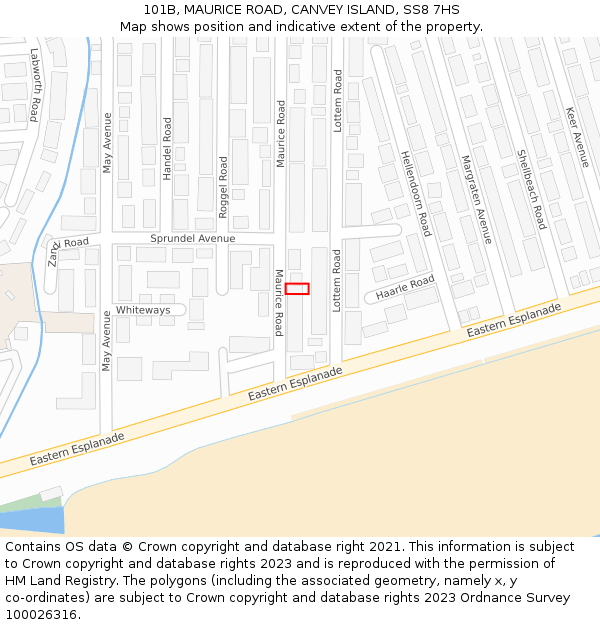 101B, MAURICE ROAD, CANVEY ISLAND, SS8 7HS: Location map and indicative extent of plot