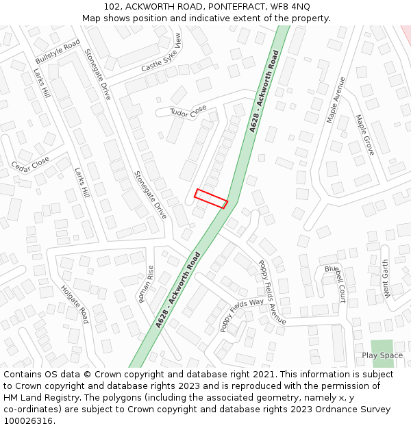 102, ACKWORTH ROAD, PONTEFRACT, WF8 4NQ: Location map and indicative extent of plot