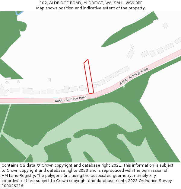 102, ALDRIDGE ROAD, ALDRIDGE, WALSALL, WS9 0PE: Location map and indicative extent of plot