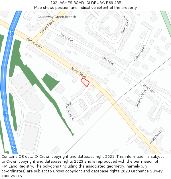 102, ASHES ROAD, OLDBURY, B69 4RB: Location map and indicative extent of plot