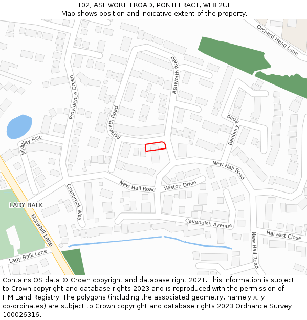 102, ASHWORTH ROAD, PONTEFRACT, WF8 2UL: Location map and indicative extent of plot