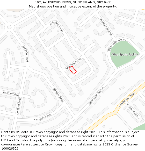 102, AYLESFORD MEWS, SUNDERLAND, SR2 9HZ: Location map and indicative extent of plot