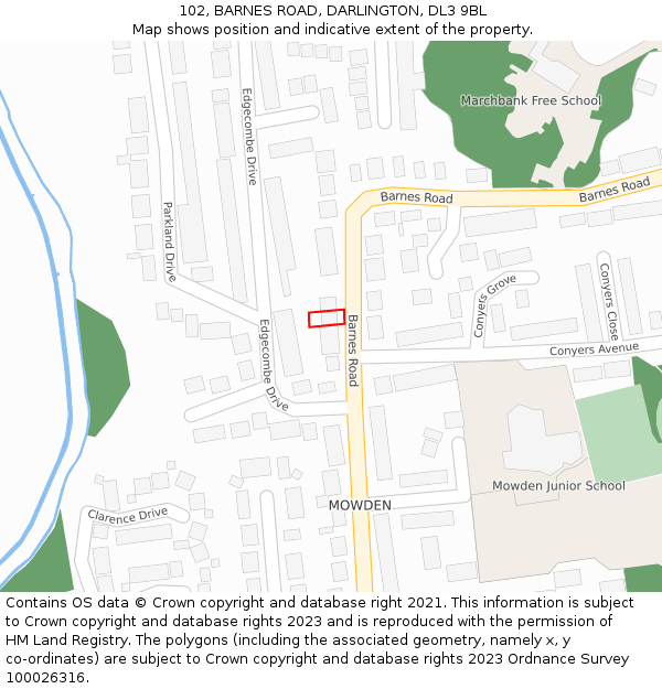 102, BARNES ROAD, DARLINGTON, DL3 9BL: Location map and indicative extent of plot