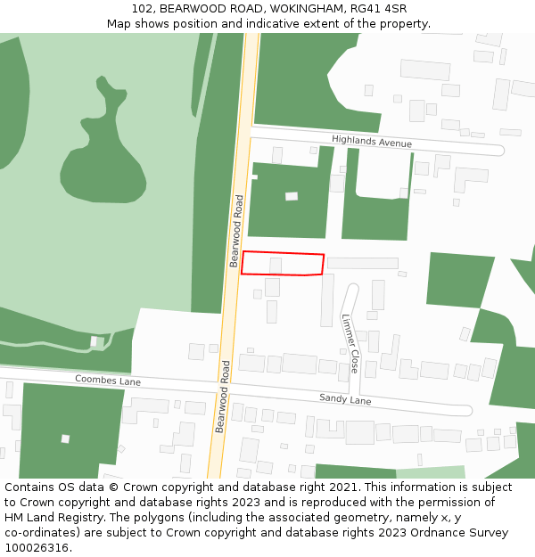 102, BEARWOOD ROAD, WOKINGHAM, RG41 4SR: Location map and indicative extent of plot