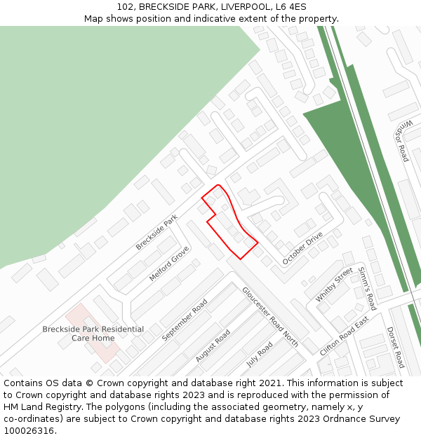 102, BRECKSIDE PARK, LIVERPOOL, L6 4ES: Location map and indicative extent of plot