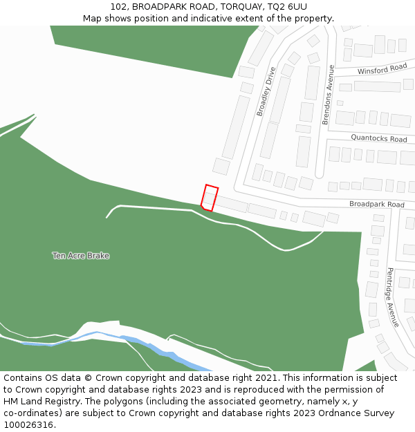 102, BROADPARK ROAD, TORQUAY, TQ2 6UU: Location map and indicative extent of plot