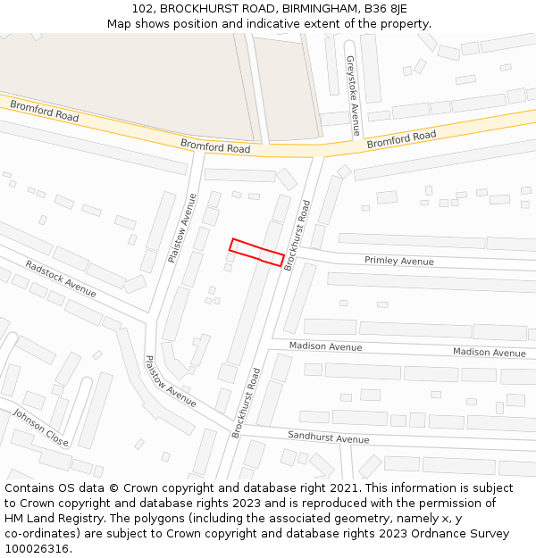 102, BROCKHURST ROAD, BIRMINGHAM, B36 8JE: Location map and indicative extent of plot