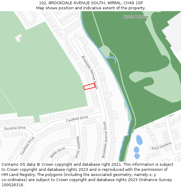 102, BROOKDALE AVENUE SOUTH, WIRRAL, CH49 1SP: Location map and indicative extent of plot