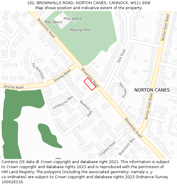 102, BROWNHILLS ROAD, NORTON CANES, CANNOCK, WS11 9SW: Location map and indicative extent of plot