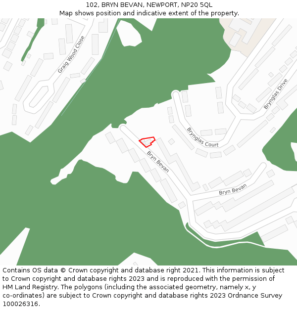 102, BRYN BEVAN, NEWPORT, NP20 5QL: Location map and indicative extent of plot