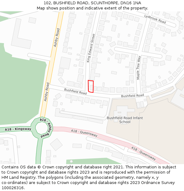 102, BUSHFIELD ROAD, SCUNTHORPE, DN16 1NA: Location map and indicative extent of plot